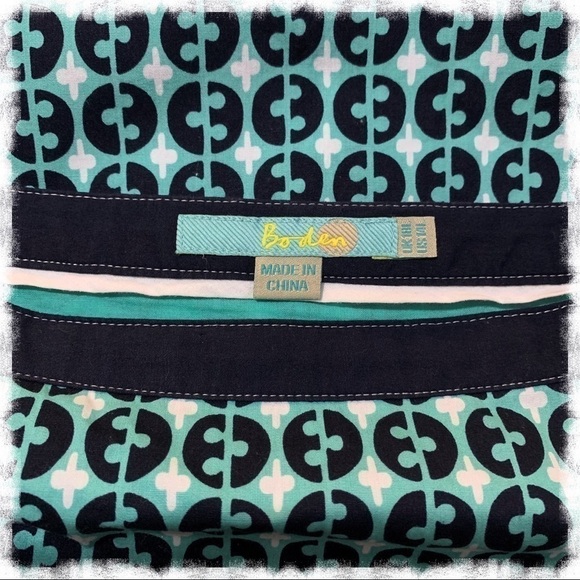 𝅺boden Teal, Navy and White Geometric Print Skirt - Picture 3 of 6